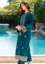 Teal Embroidered Kurta Set for Women - 2 Pieces - Image 7