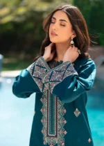 Teal Embroidered Kurta Set for Women - 2 Pieces - Image 4