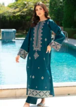 Teal Embroidered Kurta Set for Women - 2 Pieces - Image 3