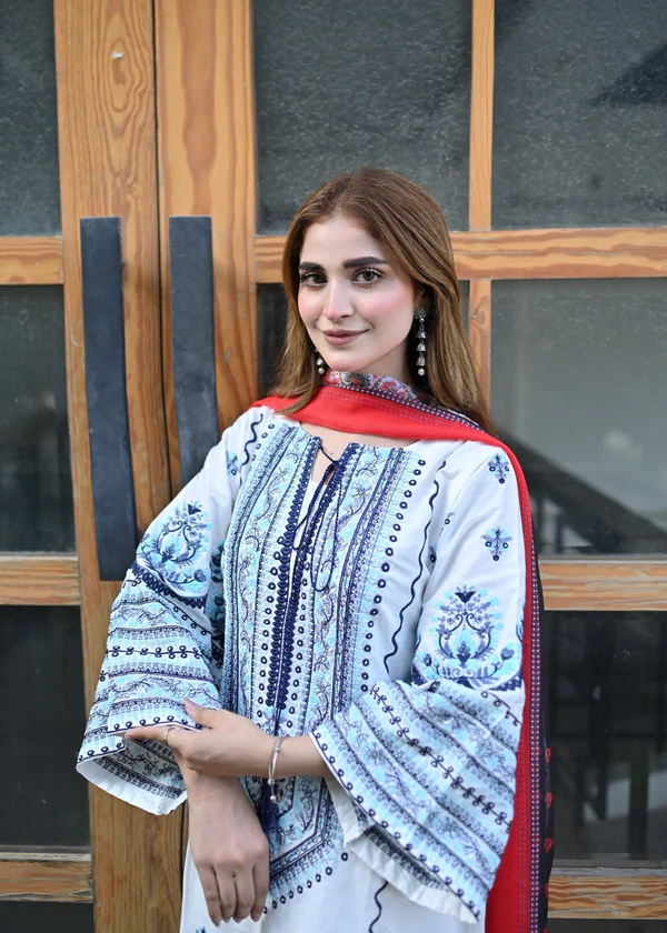 Erah Embroidered 3pc Erah Embroidered 3-Piece Kurta Set for Women - White - Image 1