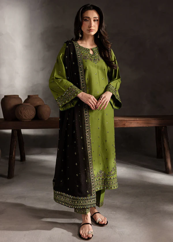 Ezzah 3pcs - Lawn Embroidered dress Ezzah 3pcs Lawn Embroidered Dress for Women - Green - Image 1