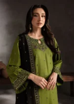 Ezzah 3pcs Lawn Embroidered Dress for Women - Green - Image 5