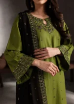 Ezzah 3pcs Lawn Embroidered Dress for Women - Green - Image 2
