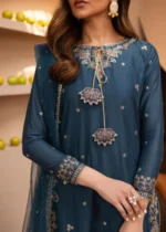 Hazel Embroidered 3-Piece Kurta Set for Women - Teal - Image 4