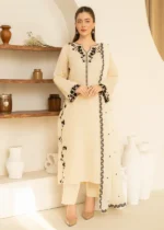 Noor Jahan Embroidered 3-Piece Kurta Set for Women - Butter Cream Color