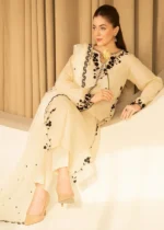 Noor Jahan Embroidered 3-Piece Kurta Set for Women - Butter Cream Color - Image 4