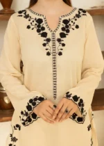 Noor Jahan Embroidered 3-Piece Kurta Set for Women - Butter Cream Color - Image 5