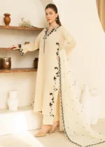 Noor Jahan Embroidered 3-Piece Kurta Set for Women - Butter Cream Color - Image 7