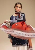 Roha Embroidered 3-Piece Kurta Set for Women - Navy Blue - Image 3