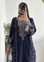 Warda Embroidered 2-Piece Kurta Set for Women - Navy Blue - Image 3
